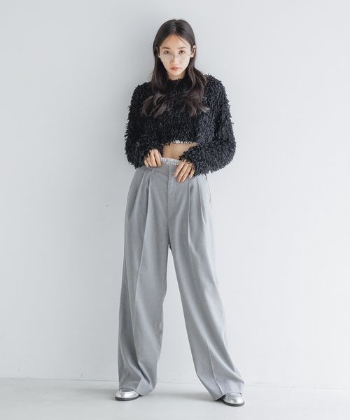 ぐちぽん LOWRYS FARM スラックス パンツ TRダブルウエストワイドパンツ