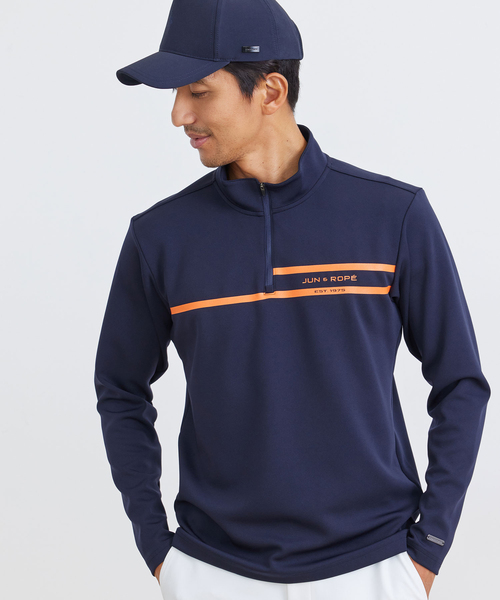 JUN&ROPE' tシャツ ライン使い長袖ハーフジップシャツ