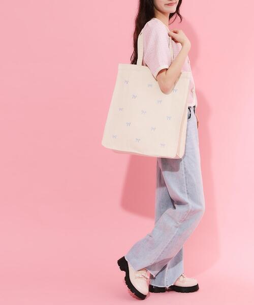 Ober Tashe（オーバータッシェ） トートバッグ リボン刺繍キャンバス