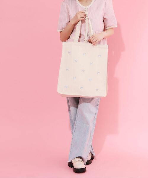 Ober Tashe（オーバータッシェ） トートバッグ リボン刺繍キャンバス