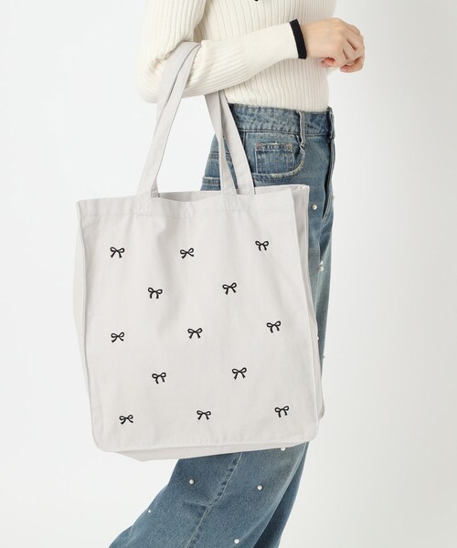 Ober Tashe トートバッグ リボン刺繍キャンバストートバッグ