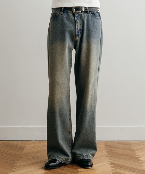 LURAKU ジーンズ 「LURAKU」Semi-flared washed denim - セミフレア