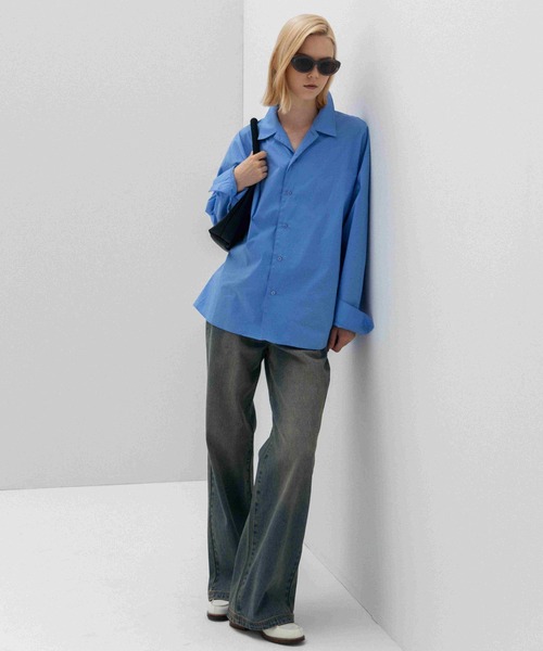 LURAKU セミフレアウォッシュデニム ブルー LURAKU ジーンズ 「LURAKU」Semi-flared washed denim - セミフレア
