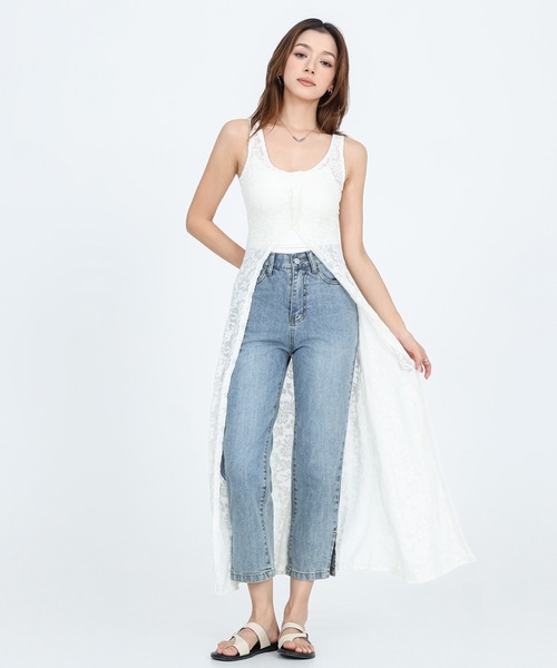 ベスト ジレ lace sleeveless long length tops レディース