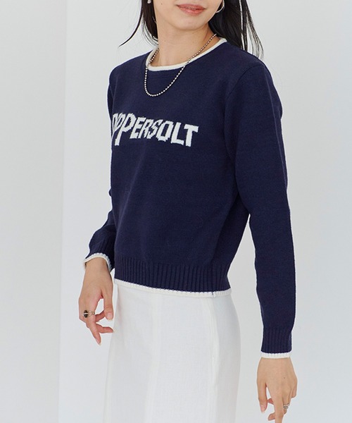 Fizz（フィズ） ニット セーター フロント英字ロゴジャガード配色