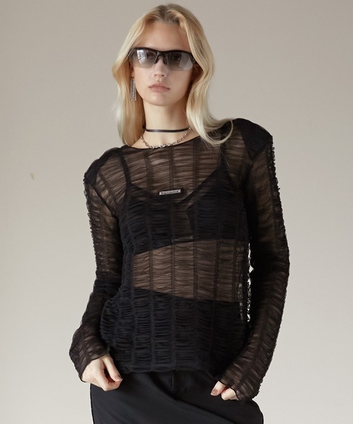 シャーリングレイヤードチュールトップ / Shirring Layered Tulle Top レディース