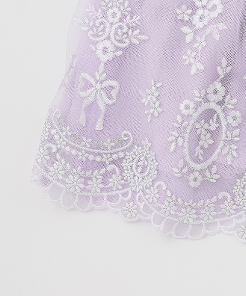 mezzo piano ワンピース ツィード×チュールレース刺繍 ドッキング