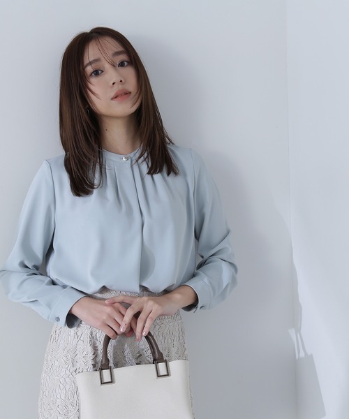 タックブラウス レディース Lace Ladies ブラウス シャツ スタンドカラー フロントタック