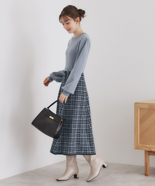 index（インデックス） ワンピース チェックラメジャカードニット