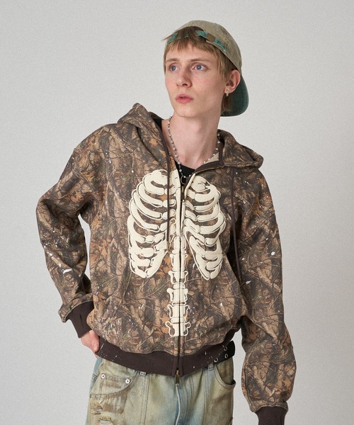 WISH FOR EVER パーカー HEAVY WEIGHT BONE PAINT DOUBLE ZIP