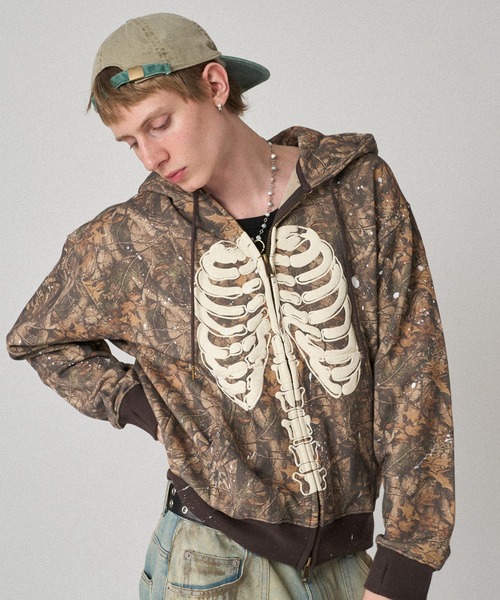 WISH FOR EVER パーカー HEAVY WEIGHT RHINESTONES DOUBLE ZIP