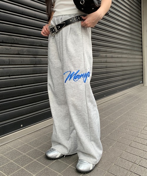 lilful スウェットパンツ ジャージ サイド刺繍ロゴ ワイドスウェット