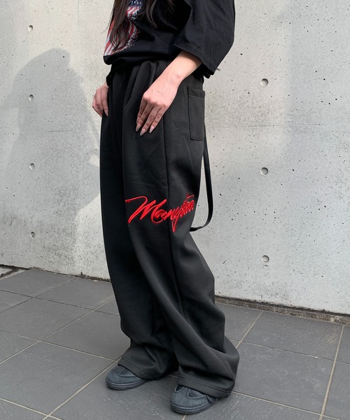 lilful スウェットパンツ ジャージ サイド刺繍ロゴ ワイドスウェット