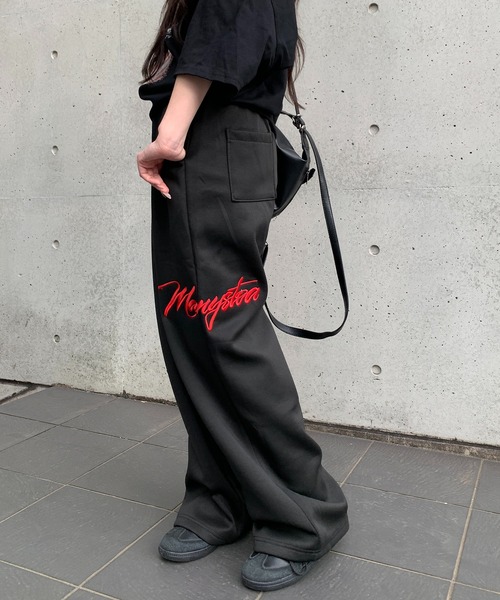 lilful スウェットパンツ ジャージ サイド刺繍ロゴ ワイドスウェット