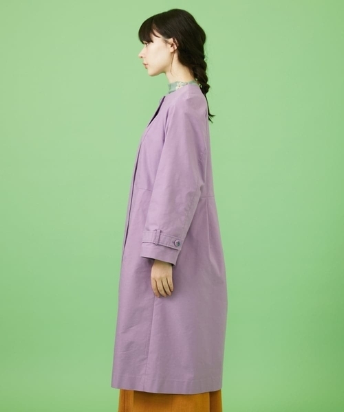 ホコモモラ 24AW ウールメルトンロングコート パープル 42 ノーカラー Jocomomola（ホコモモラ） ノーカラーコート コート 裏地プリントノー