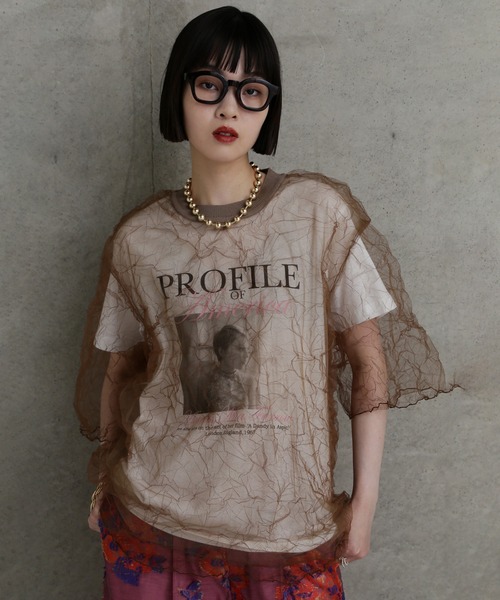 tシャツ (CHIGNON)チュールワッシャーTシャツ レディース