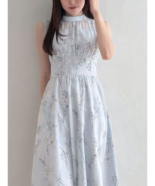 花柄バックレースアップワンピース MERCURYDUO MERCURYDUO ワンピース 花柄バックレースアップワンピース