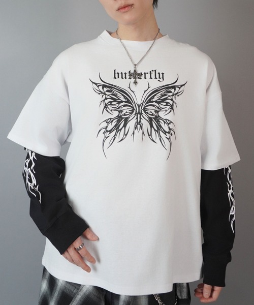 SPINNS tシャツ グランジフェイクレイヤード長袖ロンT