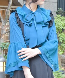 axes femme ブラウス シャツ 姫袖風リボン付フリルブラウス