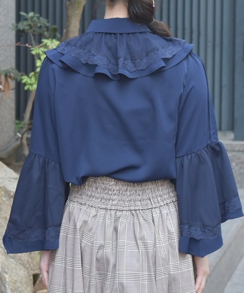 axes femme POETIQUE 姫袖ブラウス タグ リボン付き リボン付レース姫袖ブラウス[品番：IGAW0005529]｜axes femme