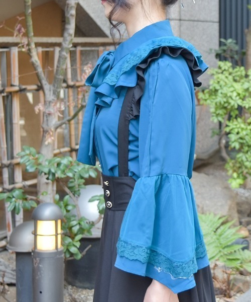 axes femme ブラウス シャツ 姫袖風リボン付フリルブラウス