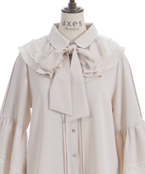 axes femme POETIQUE 姫袖ブラウス タグ リボン付き リボン付レース姫袖ブラウス[品番：IGAW0005529]｜axes femme
