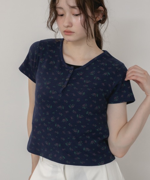 春夏 韓国風 シアーヘンリー Tシャツ 2色 FREAK'S STORE/シアー ヘンリーネック Tシャツ【限定展開