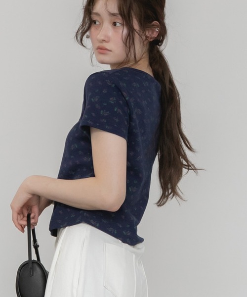 HEILIS tシャツ 花柄サーマルヘンリートップス/夏服 春服 韓国
