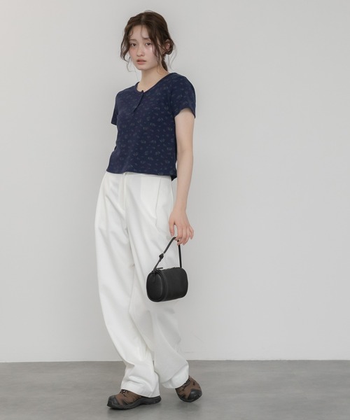 HEILIS tシャツ 花柄サーマルヘンリートップス/夏服 春服 韓国
