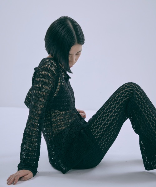 ニット セーター 2Way Slub Mesh Tunic Cardigan レディース