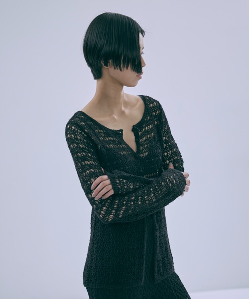 ニット セーター 2Way Slub Mesh Tunic Cardigan レディース EN NEUME ニット セーター 2Way Slub Mesh Tunic Cardigan
