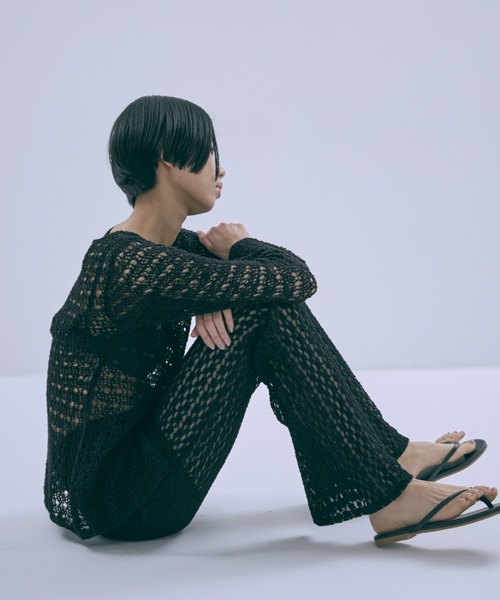 ニット セーター 2Way Slub Mesh Tunic Cardigan レディース EN NEUME ニット セーター 2Way Slub Mesh Tunic Cardigan