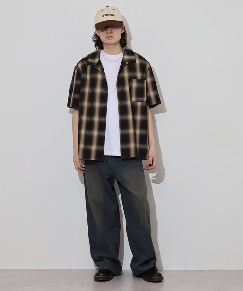 BIG MIKE オンブレチェック 半袖 シャツ L BIG MIKE シャツ ビッグマイク オンブレチェック オープンカラー