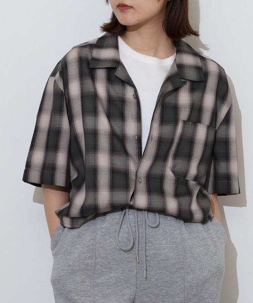 BIG MIKE オンブレチェック 半袖 シャツ L BIG MIKE シャツ ビッグマイク オンブレチェック オープンカラー