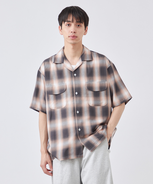 はったん様cublk 翌日発送 B.C STOCK シャツ レーヨン オンブレチェック ハーフスリーブ
