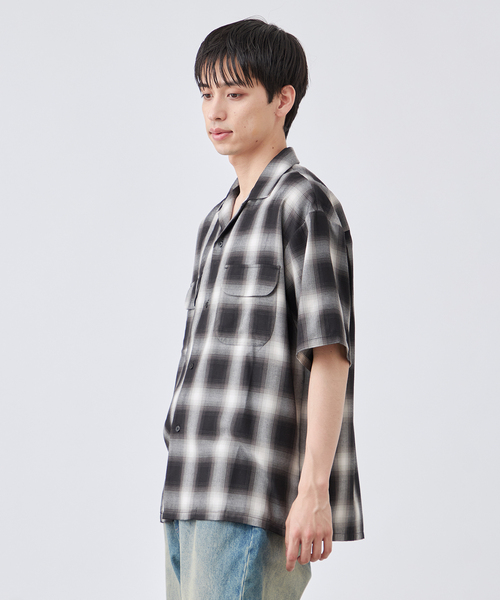 B.C STOCK シャツ レーヨン オンブレチェック ハーフスリーブ