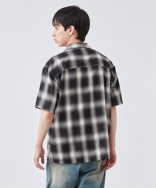 B.C STOCK シャツ レーヨン オンブレチェック ハーフスリーブ