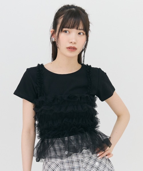 REDYAZEL（レディアゼル） tシャツ 半袖 チュールビスチェ×Tシャツ