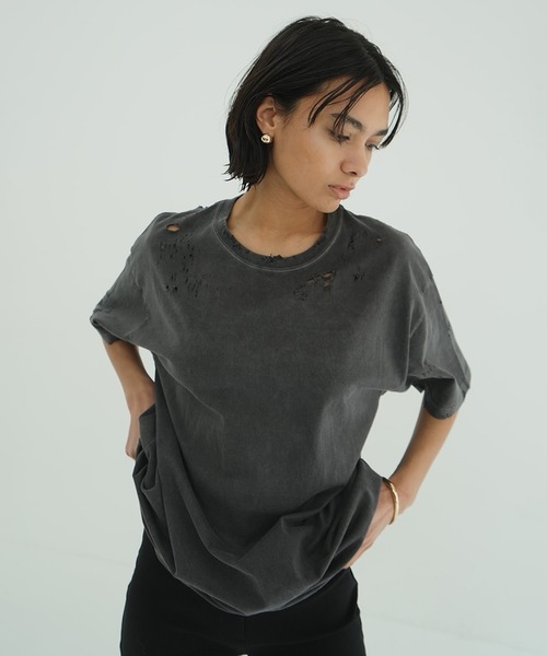 CLANE（クラネ） tシャツ 半袖 CRUSH DESIGN OVER TEE レディース