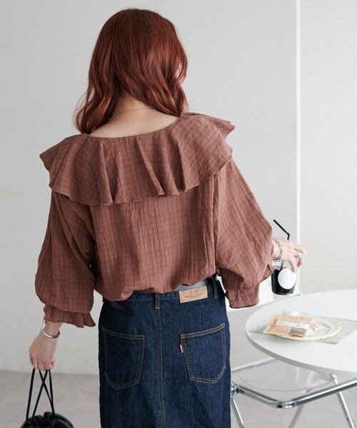 Discoat（ディスコート） ブラウス シャツ チェックフリルブラウス