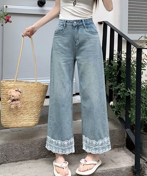 【新品タグ付き】RE/DONE 米国製　レディースデニムパンツ　SIZE２５ Dream garden ジーンズ デニム デニムパンツ 裾レース付き9分丈