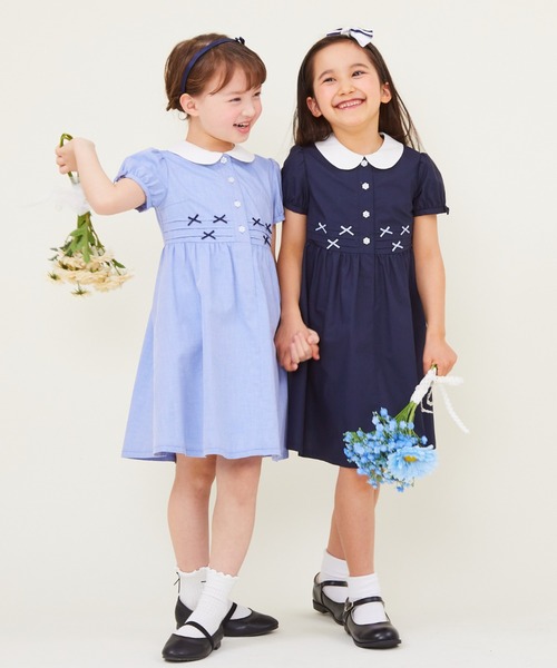 CHOPIN deux」 「KIDS」半袖ワンピース 110cm ネイビー キッズ