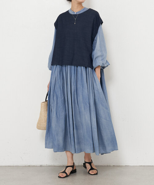 BEARDSLEY（ビアズリー） 7分袖ワンピース 0 インディゴブルー