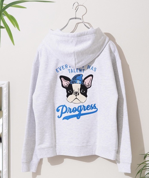 パーカー フレンチブルドッグ サガラ刺繍 ジップパーカー / French