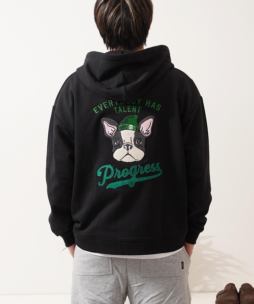 パーカー フレンチブルドッグ サガラ刺繍 ジップパーカー / French