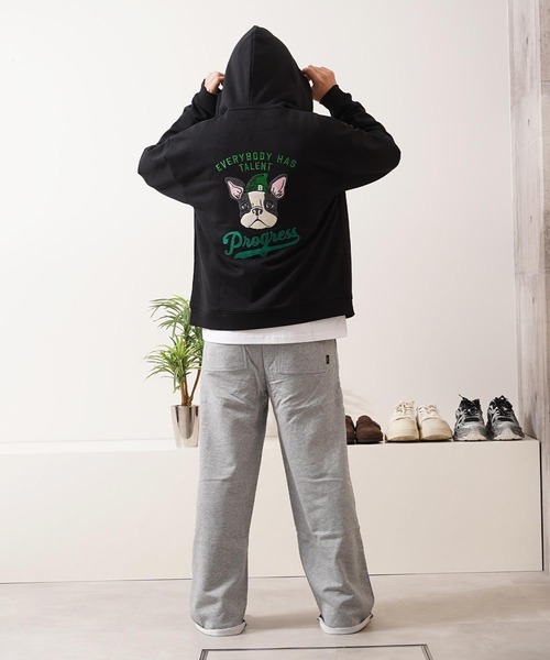 パーカー フレンチブルドッグ サガラ刺繍 ジップパーカー / French