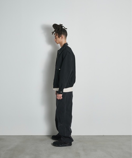 00s 襟レザー切替ダックジャケット　黒　S 中綿　ゆるだぼ　古着. BLANK HOTEL ブルゾン アウター Faux Leather Collar Duck Jacket / 襟