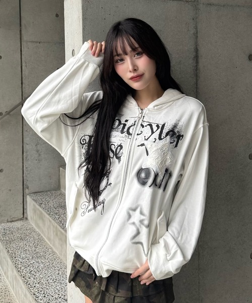 ZIPPER CLUB パーカー damage star melt zip レディース メンズ
