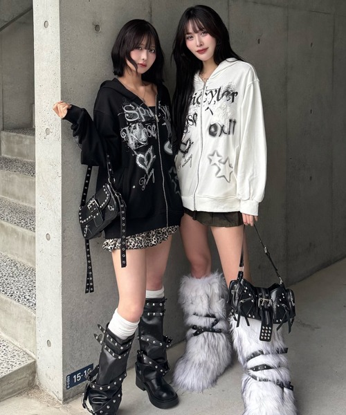 ZIPPER CLUB パーカー damage star melt zip レディース メンズ