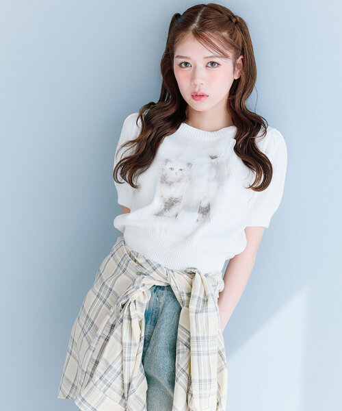 「OLIVE des OLIVE」 半袖ニット FREE イエロー レディース_画像2